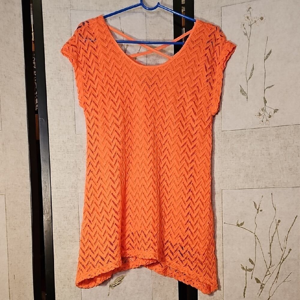 French Laundry Orange Asymmetrical Blouse with Cap Sleeves